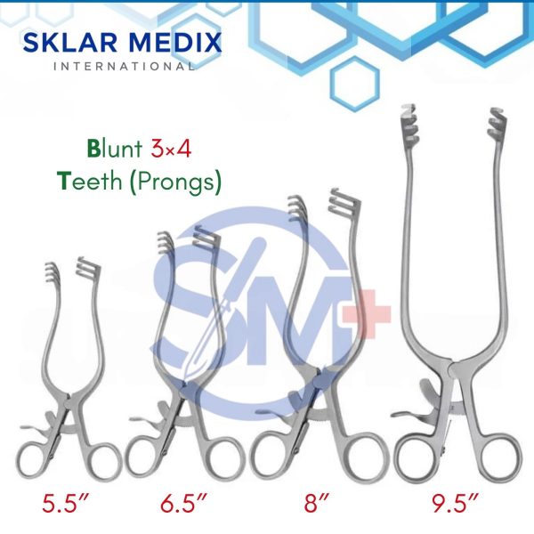 Weitlaner Self Retaining Retractors Set of 4 – 3×4 Blunt Prongs Surgical Instruments