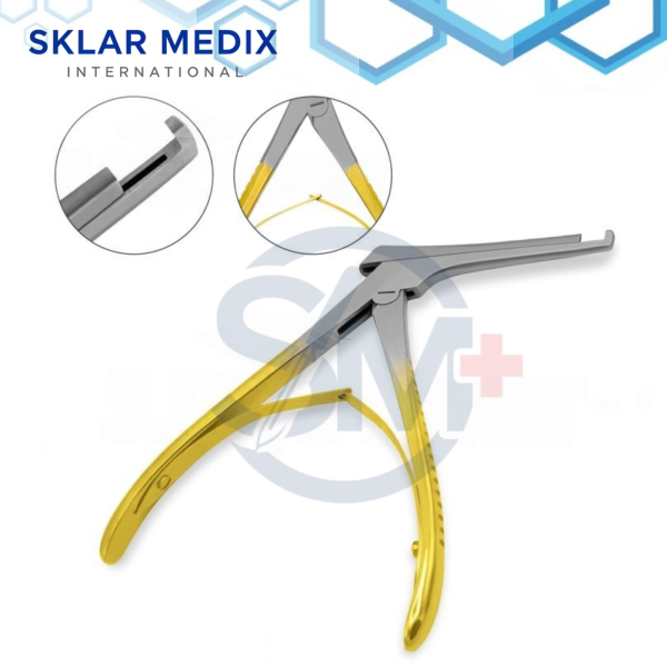 Kerrison Rongeur Size #1 with 4.5mm bite, 3-inch shaft, 90-degree upward angle, and gold spring-action handle made from premium stainless steel for rhinology and ENT surgical procedures.