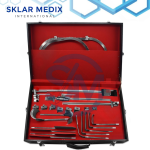 Complete Bookwalter Retractor Set including post coupling Balfour retractor, horizontal flex bar, segmented ring, oval ring, Harrington retractor, Gelpi retractor, Kelly retractors, malleable retractors, and ratchet mechanisms for abdominal and general surgical procedures.