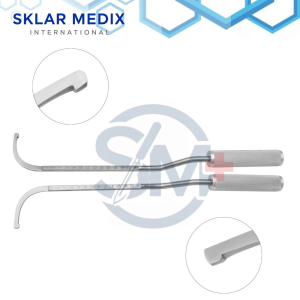 Agris-Dingman Submammary Breast Dissector Set of two (right and left) 14-inch stainless steel instruments used for breast augmentation and submammary pocket creation in plastic surgery procedures.