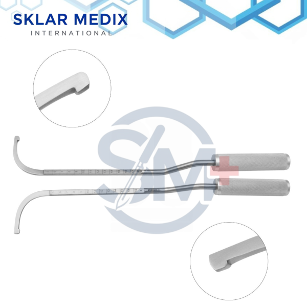 Agris-Dingman Submammary Breast Dissector Set of two (right and left) 14-inch stainless steel instruments used for breast augmentation and submammary pocket creation in plastic surgery procedures.