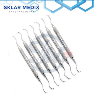 Set of 7 Gracey Double-Ended Dental Curettes with hollow handles, stainless steel construction, and precision periodontal working ends for scaling and root planing procedures.