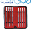 8-piece Dittel Urethral Sounds Set featuring straight single-ended urethral sounds in sizes 18FR to 32FR, made from stainless steel and supplied with a carrying case for urology procedures.