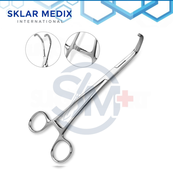 DeBakey-Satinsky Vena Cava Clamp 8.25-inch (21 cm) with double-angled fine serrated DeBakey jaws and stainless steel construction for vascular and cardiovascular surgery.