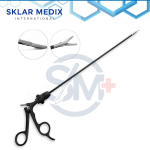Metzenbaum laparoscopic scissors 5 × 330 mm with 360-degree rotatable shaft, flat blunt blades, detachable plastic handle, and insulated stainless steel shaft for laparoscopic surgery.