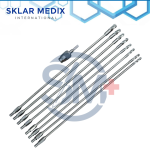 9-piece flexible orthopedic reamer head set including sizes 8 mm to 16 mm made from German-grade surgical stainless steel for intramedullary bone reaming procedures.