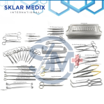 Cardiac surgery instrument set including vascular forceps, needle holders, scissors, retractors, microsurgical tweezers, and instrument box made from German-grade stainless steel.