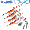 4-piece non-stick bayonet bipolar forceps set with 3-meter electrosurgical cord in multiple lengths for neurosurgery, ENT, microsurgery, and electrosurgical procedures.