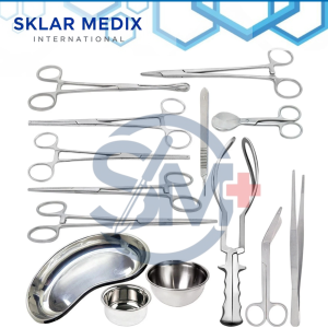 16-piece basic delivery set made from German grade stainless steel for gynecology, obstetric, maternity, and labor & delivery procedures.