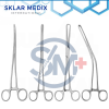 4-piece gynecology forceps set made from German grade stainless steel including Schroeder Tenaculum, Foerster Sponge, Bozeman Uterine, and Teale Vulsellum forceps.