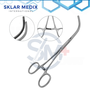 DeBakey peripheral vascular clamp 6.5-inch (16.5 cm) with curved 56 mm atraumatic jaws, straight shanks, ratcheted finger ring handles, and premium stainless steel construction for vascular surgery.