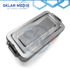 Rectangular stainless steel instrument box measuring 6 × 12 × 2 inches with secure lid, lock handle, and deep tray design for surgical instrument storage and sterilization.