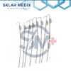 Three canine stifle distractor instruments with ergonomic colored handles in 13mm, 20mm, and 27mm sizes for veterinary orthopedic surgery.