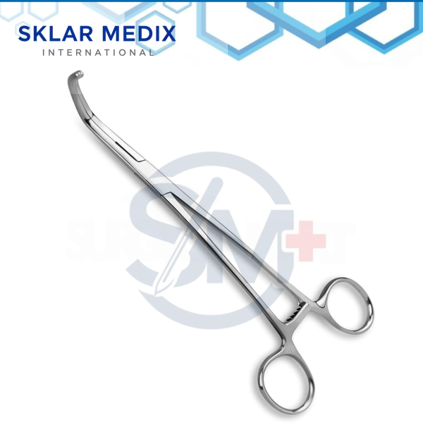 DeBakey-Satinsky Vena Cava Clamp 8.25-inch (21 cm) with double-angled fine serrated DeBakey jaws and stainless steel construction for vascular and cardiovascular surgery.