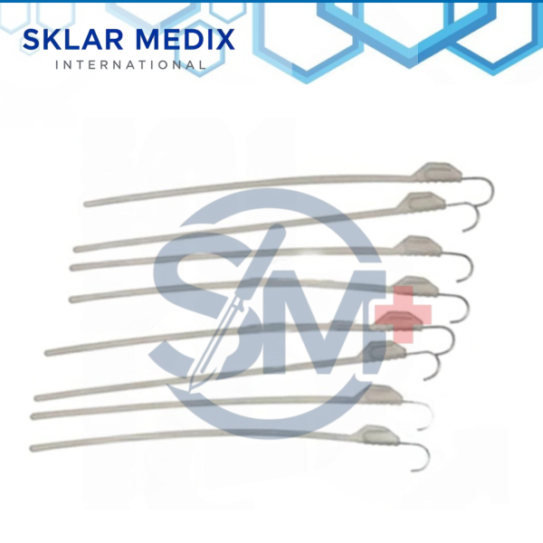 Three canine stifle distractor instruments with ergonomic colored handles in 13mm, 20mm, and 27mm sizes for veterinary orthopedic surgery.