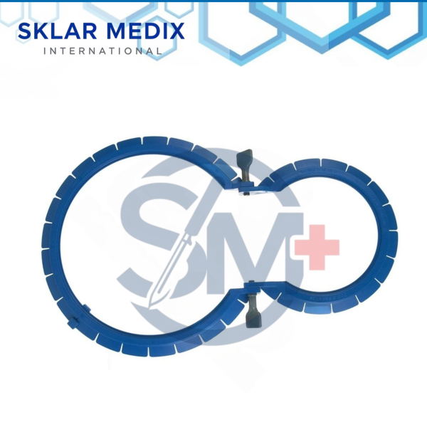 Three canine stifle distractor instruments with ergonomic colored handles in 13mm, 20mm, and 27mm sizes for veterinary orthopedic surgery.