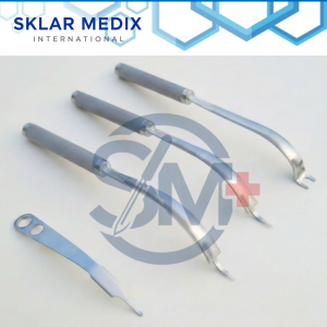 4-piece Advanced ABLE anterior approach orthopedic instrument set with modified Hohmann and Mueller retractors for minimally invasive hip arthroplasty surgery.