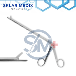 Pituitary rongeur with angled serrated jaws, straight handle, and 18 cm overall length for neurosurgical applications.