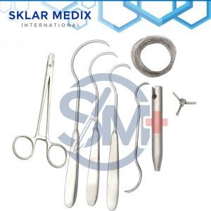 7-piece Cerclage Wire Veterinary orthopedic instrument set with stainless steel wire handling and passing instruments for veterinary orthopedic procedures.