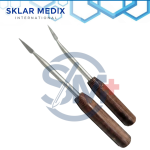 2-piece orthopedic bone awl set with straight and curved pointed tips and durable fiber handles for bone preparation and orthopedic surgical procedures.