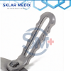 Percy amputation retractor shield with circular fenestrated plate and detachable handles for surgical amputation procedures.